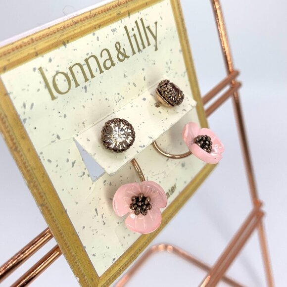 Ionna & lilly Floral Ear Floaters Post Backs Smoky Quartz Pink & Gold NWT - Picture 3 of 6